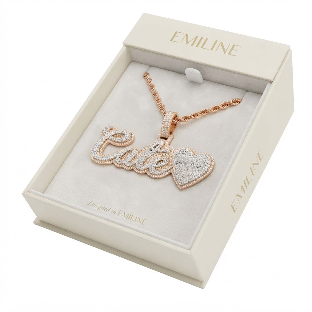 Moissanite Diamond "Cate" Name Pendant with Heart