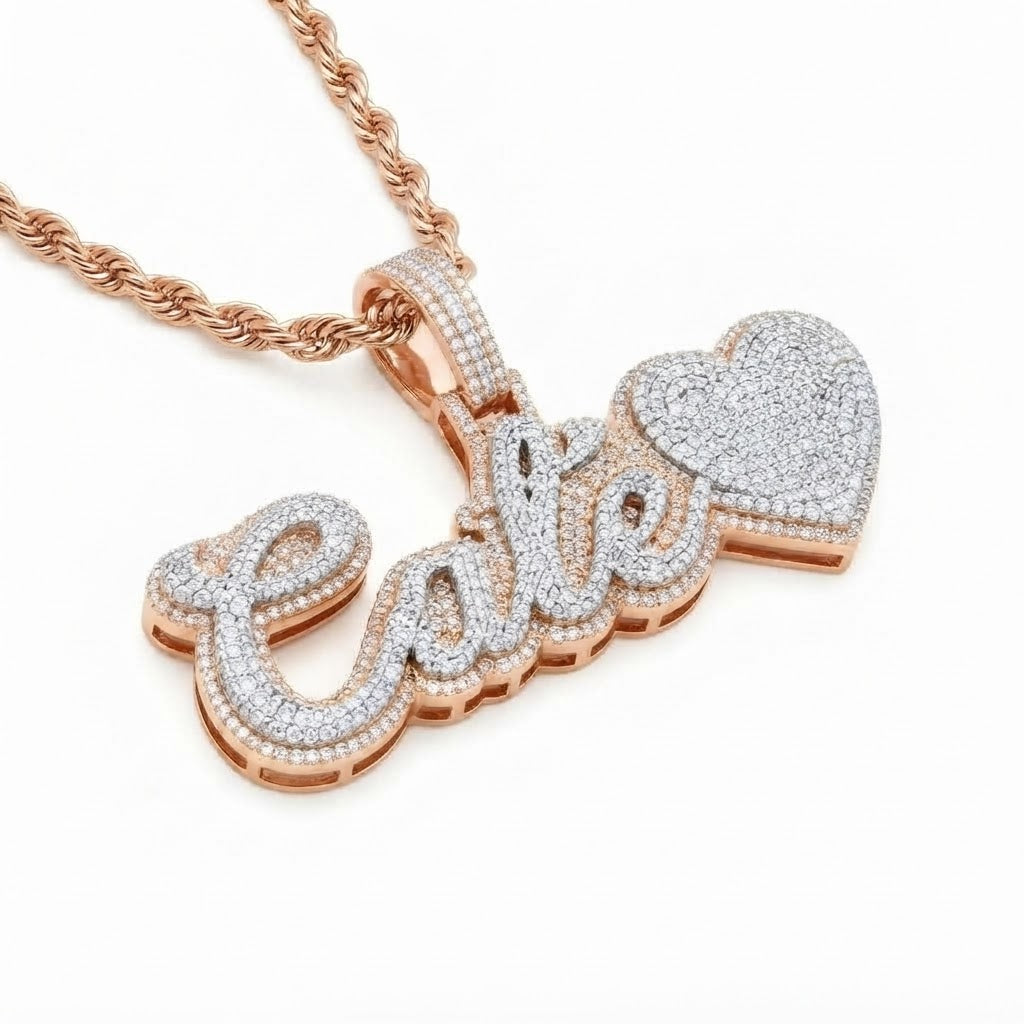 Moissanite Diamond "Cate" Name Pendant with Heart