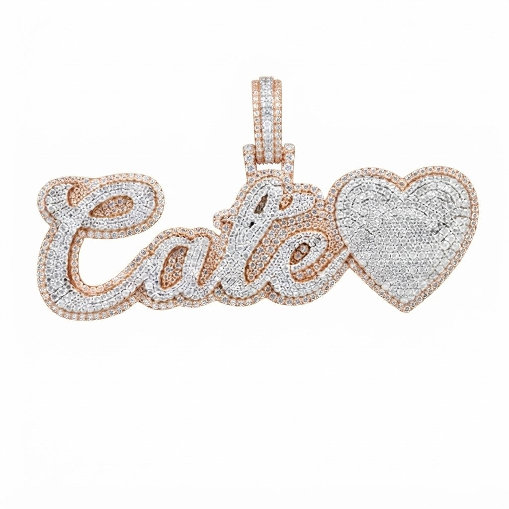 Moissanite Diamond "Cate" Name Pendant with Heart