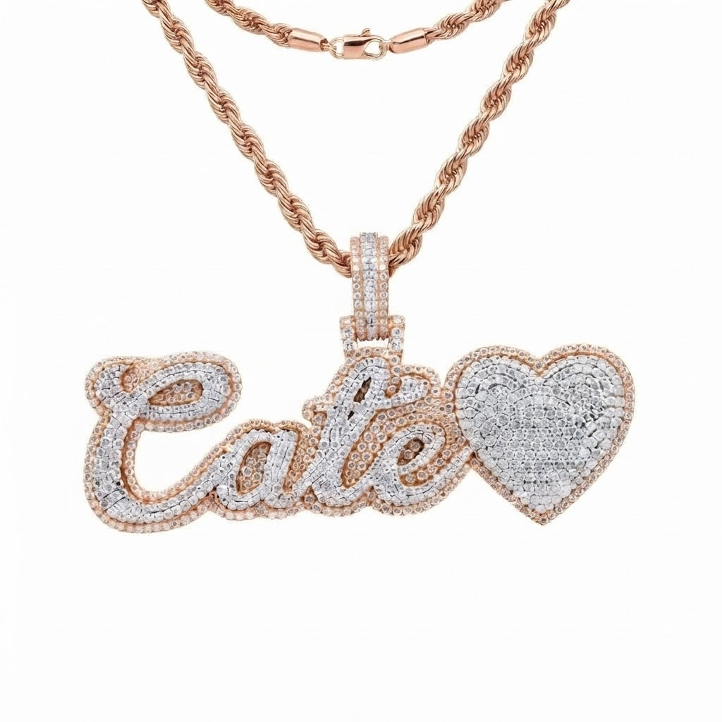 Moissanite Diamond "Cate" Name Pendant with Heart