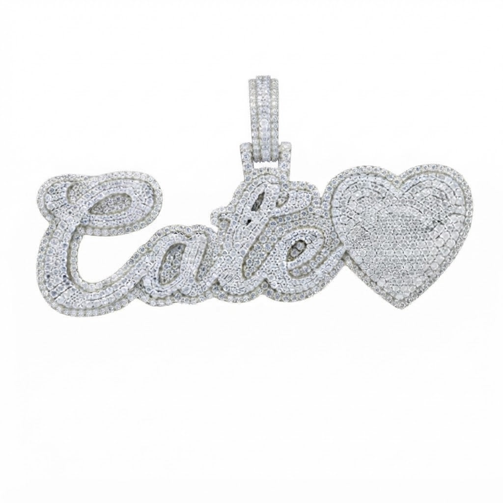 Moissanite Diamond "Cate" Name Pendant with Heart