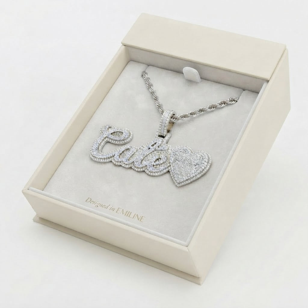 Moissanite Diamond "Cate" Name Pendant with Heart