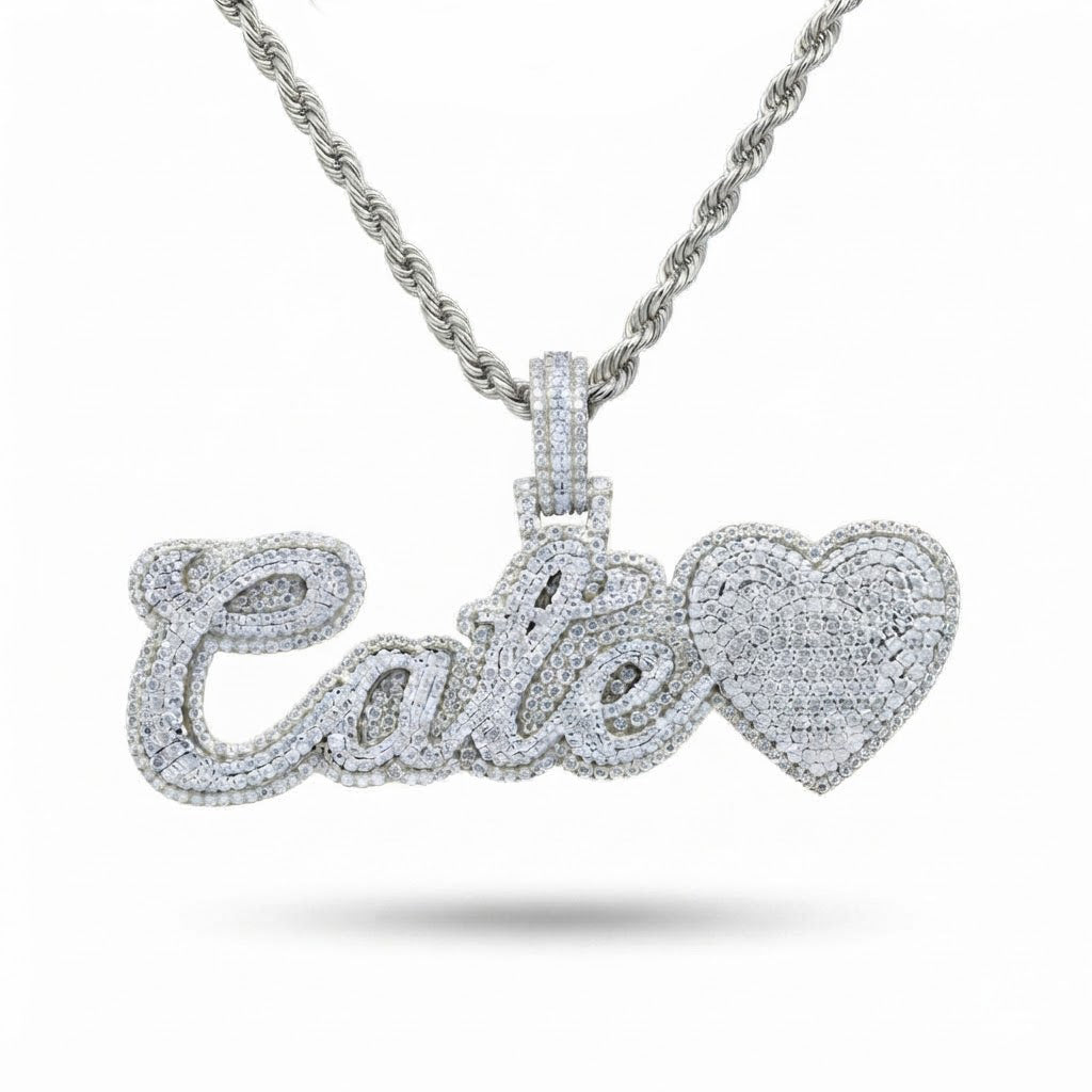 Moissanite Diamond "Cate" Name Pendant with Heart