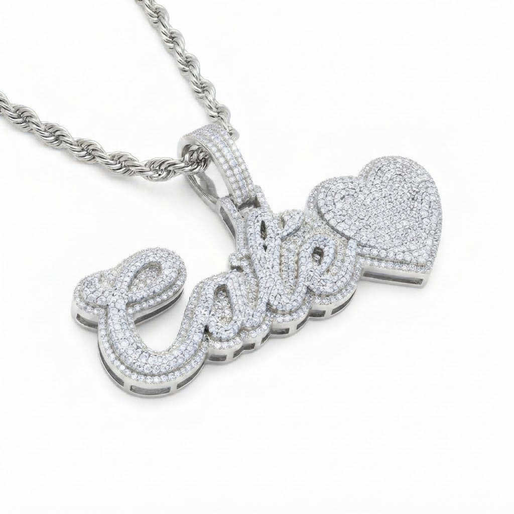 Moissanite Diamond "Cate" Name Pendant with Heart