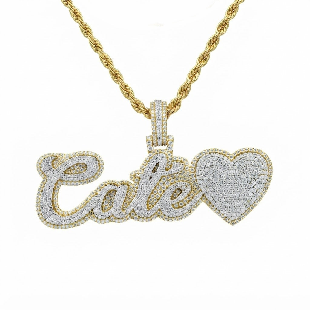 Moissanite Diamond "Cate" Name Pendant with Heart