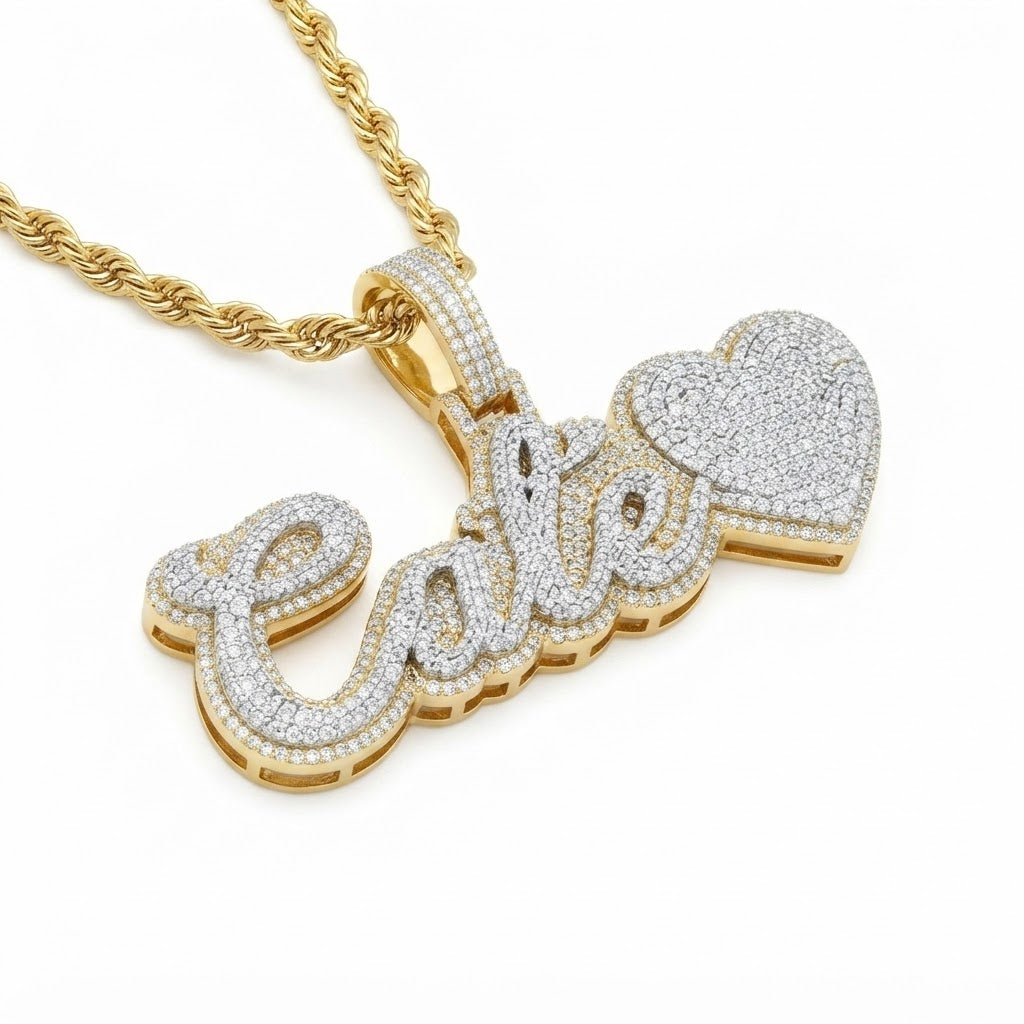 Moissanite Diamond "Cate" Name Pendant with Heart