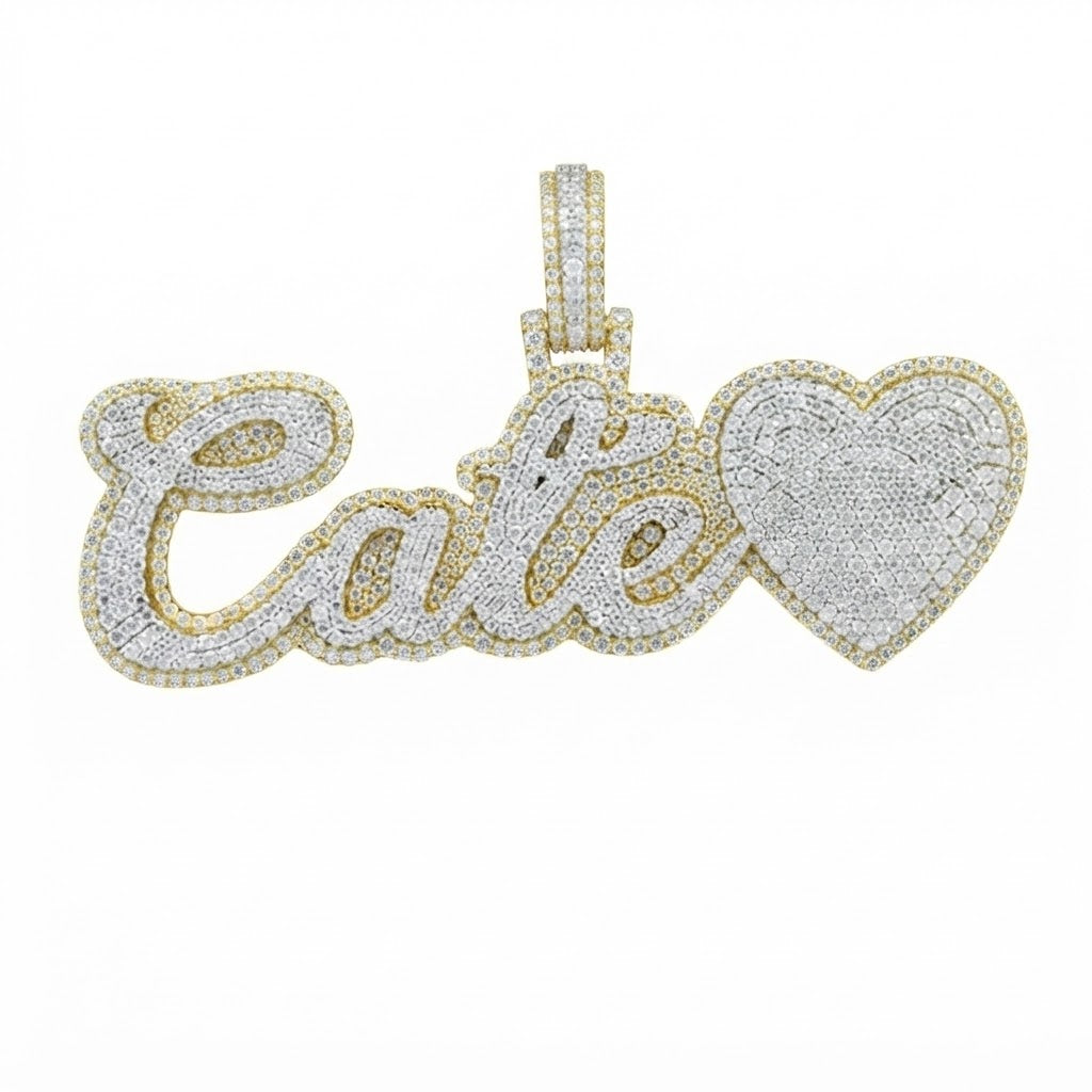 Moissanite Diamond "Cate" Name Pendant with Heart
