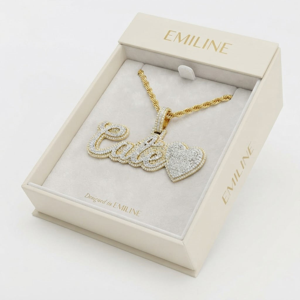Moissanite Diamond "Cate" Name Pendant with Heart