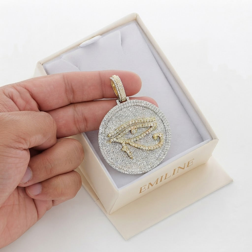 Eye of Horus Round Medallion Diamond Pendant