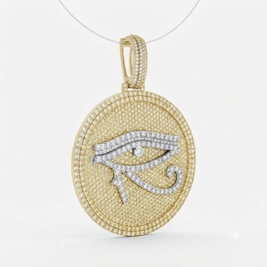 Eye of Horus Round Medallion Diamond Pendant