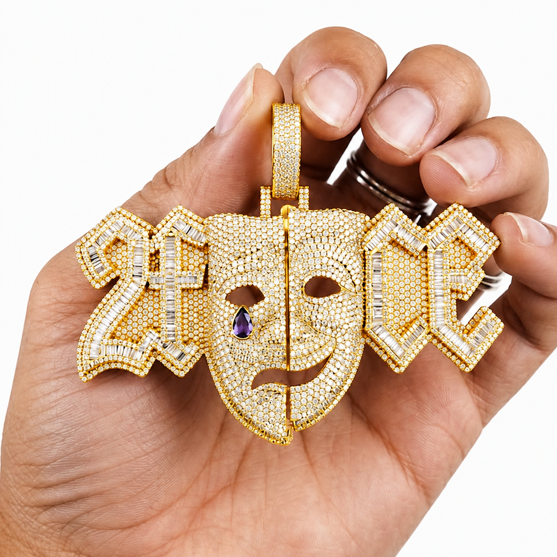 Zombie Skull Face Diamond Pendant