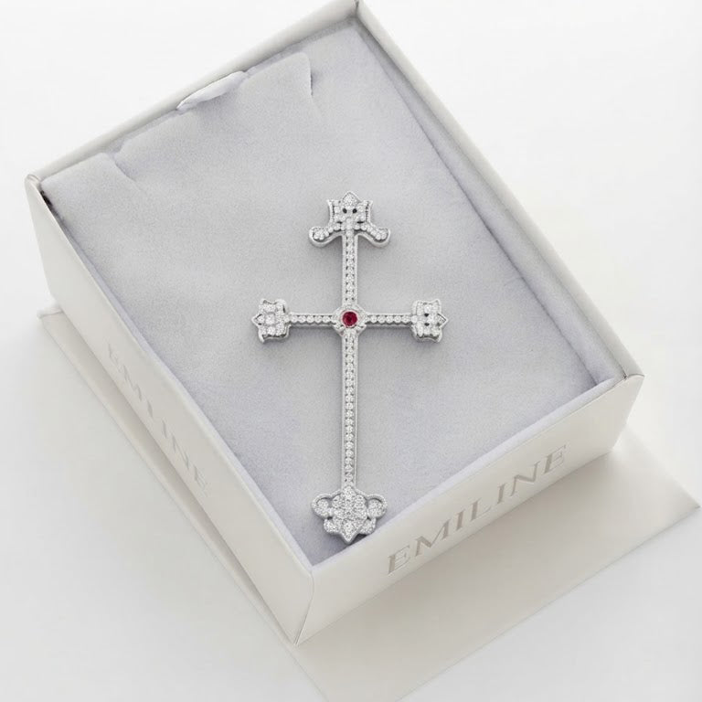 Ornate Cross Pendant with Pink Center Stone