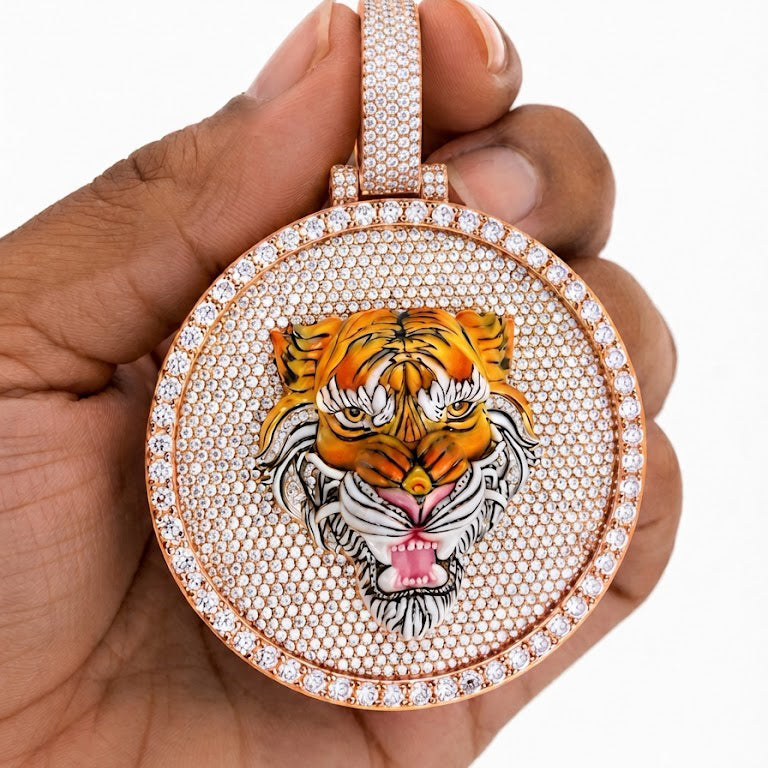 Tiger Head Medallion Diamond Pendant