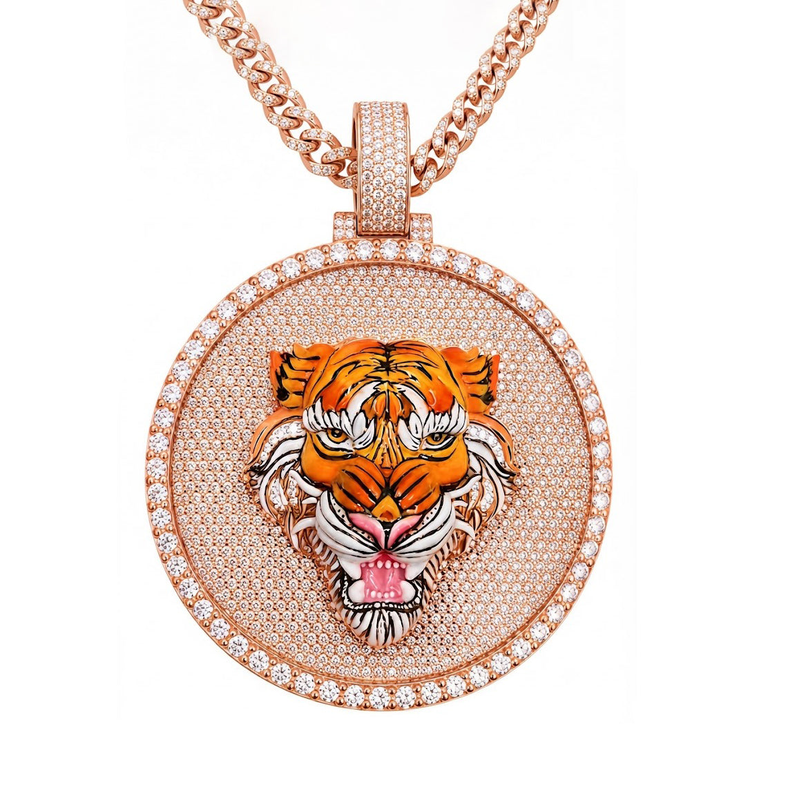 Tiger Head Medallion Diamond Pendant