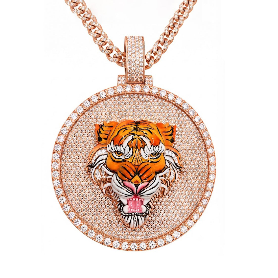 Tiger Head Medallion Diamond Pendant