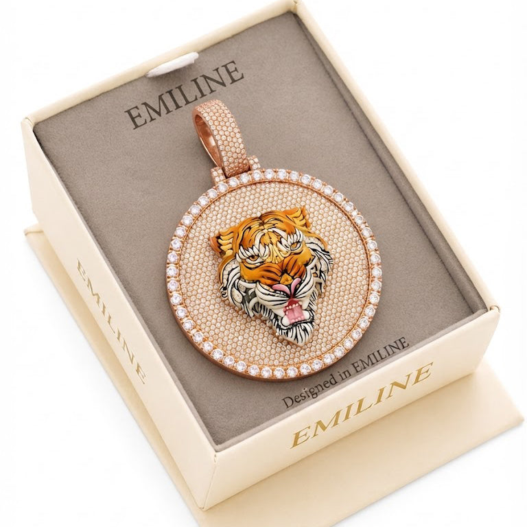 Tiger Head Medallion Diamond Pendant