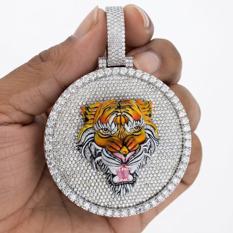Tiger Head Medallion Diamond Pendant