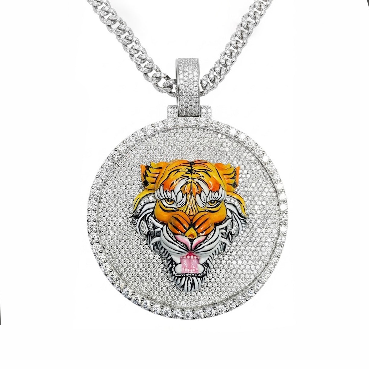 Tiger Head Medallion Diamond Pendant