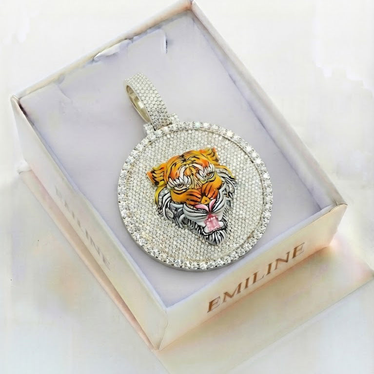 Tiger Head Medallion Diamond Pendant