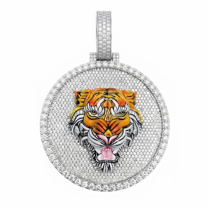 Tiger Head Medallion Diamond Pendant