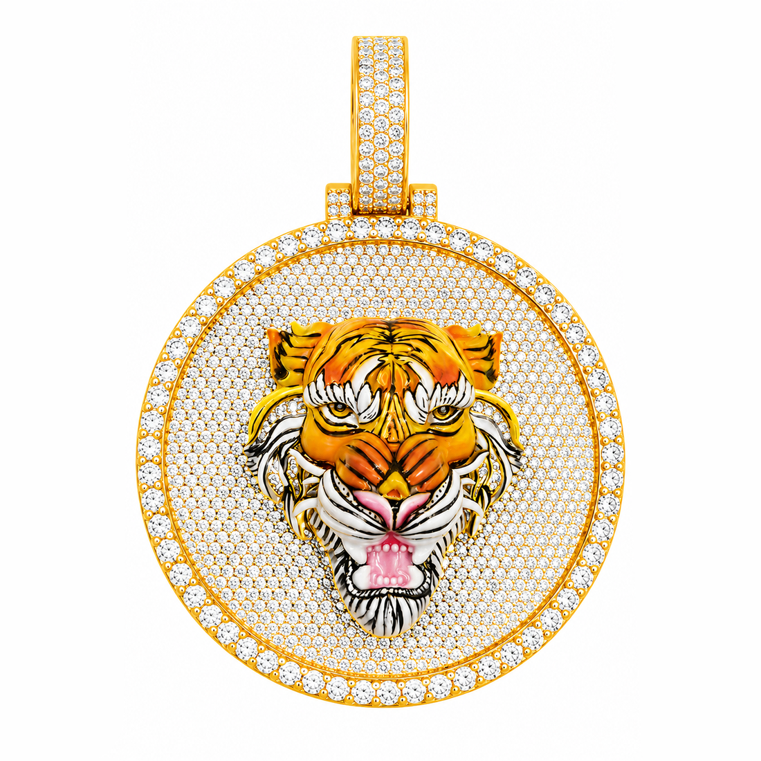 Tiger Head Medallion Diamond Pendant