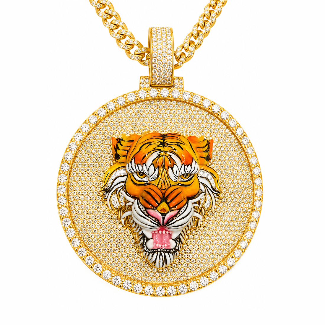 Tiger Head Medallion Diamond Pendant