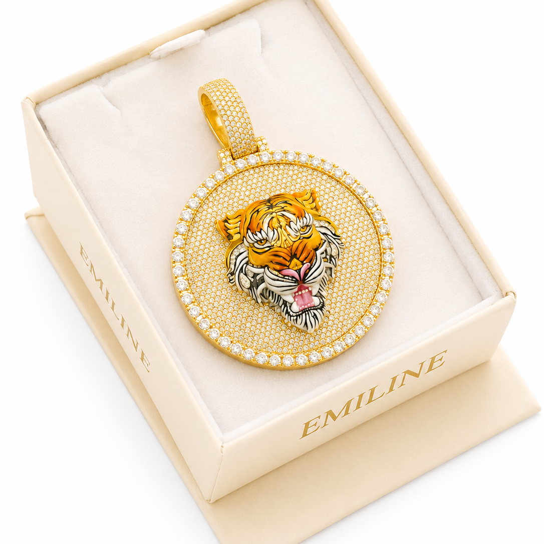 Tiger Head Medallion Diamond Pendant