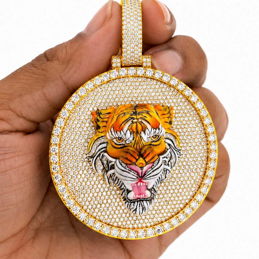 Tiger Head Medallion Diamond Pendant