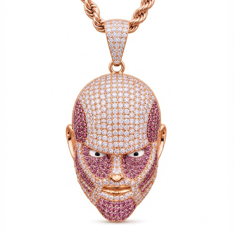 Mask Face Diamond Pendant with Red Stone Details
