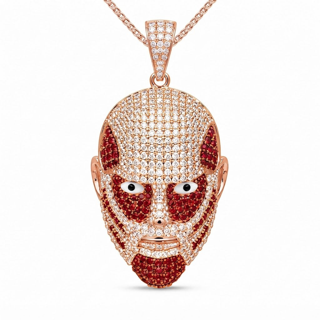 Mask Face Diamond Pendant with Red Stone Details