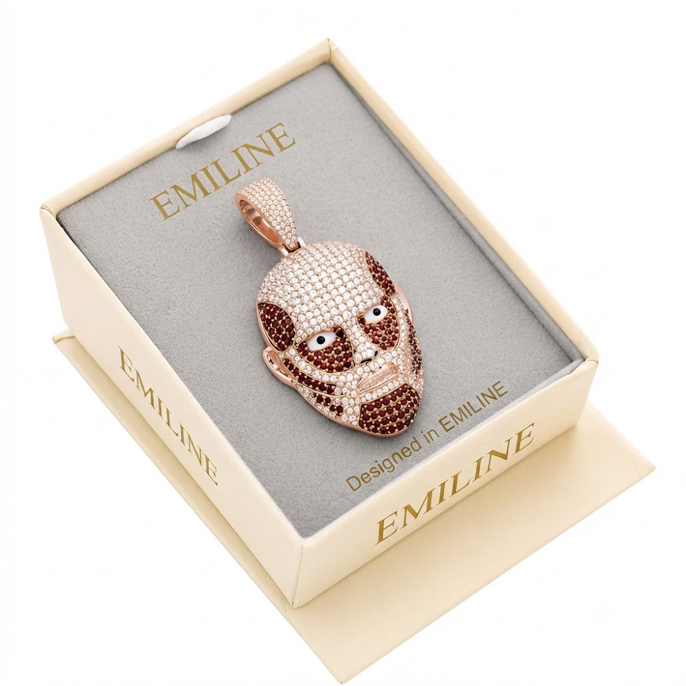 Mask Face Diamond Pendant with Red Stone Details