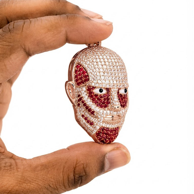 Mask Face Diamond Pendant with Red Stone Details