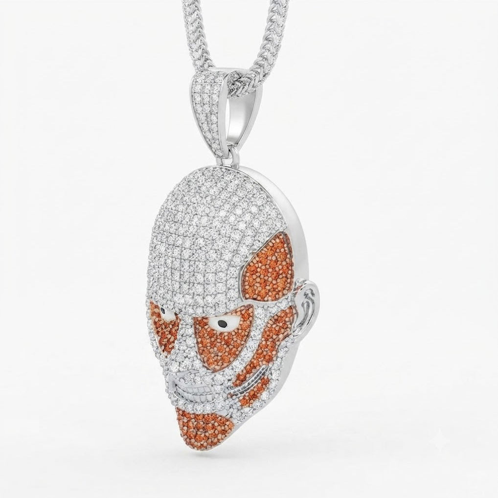 Mask Face Diamond Pendant with Red Stone Details