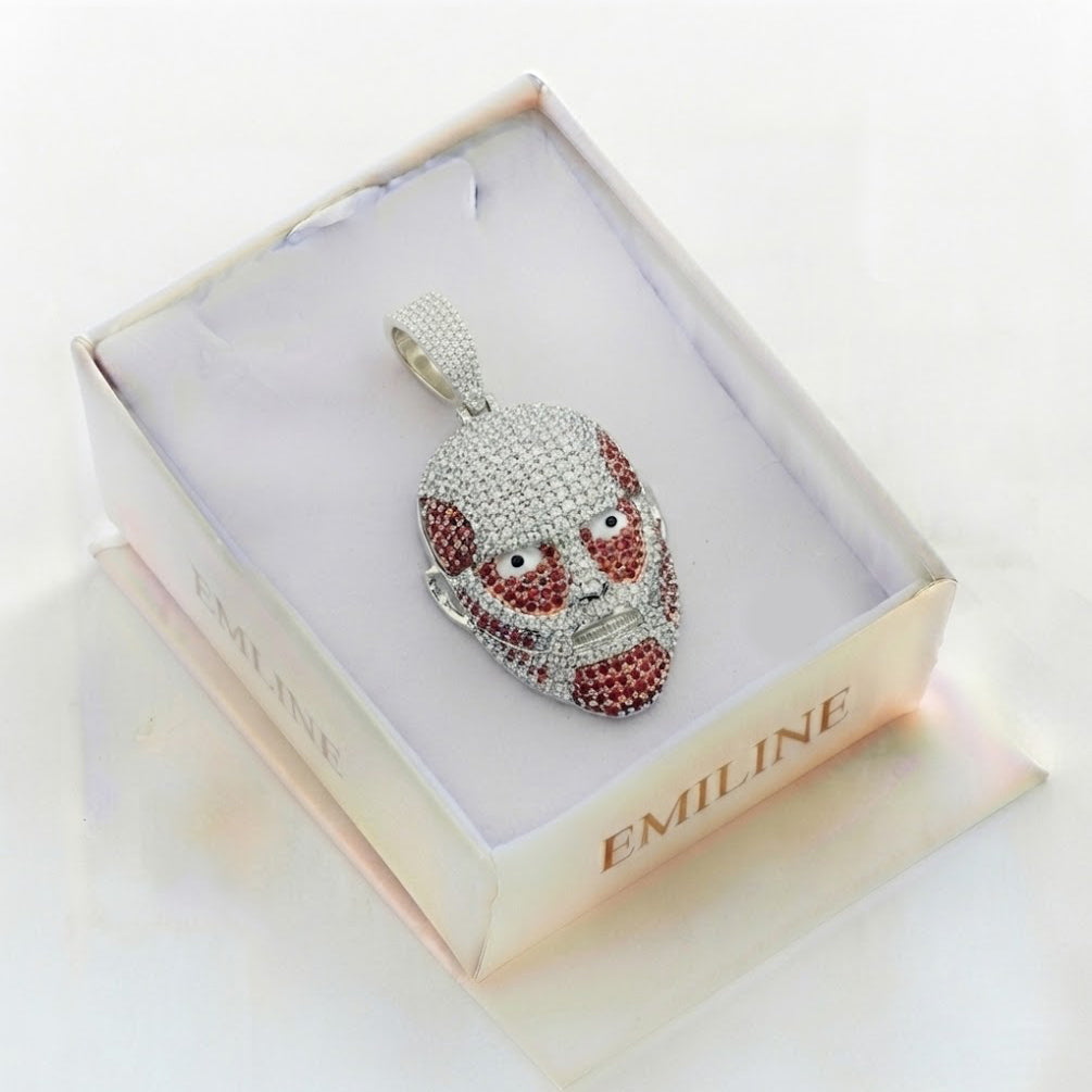 Mask Face Diamond Pendant with Red Stone Details