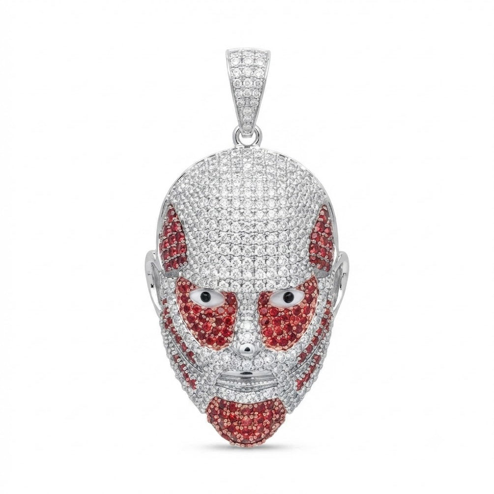 Mask Face Diamond Pendant with Red Stone Details