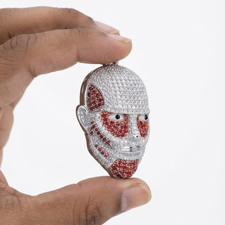 Mask Face Diamond Pendant with Red Stone Details