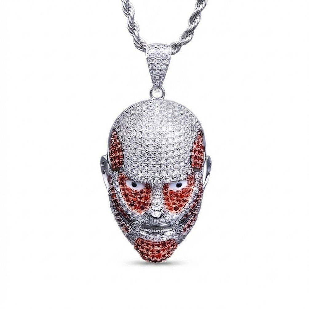 Mask Face Diamond Pendant with Red Stone Details