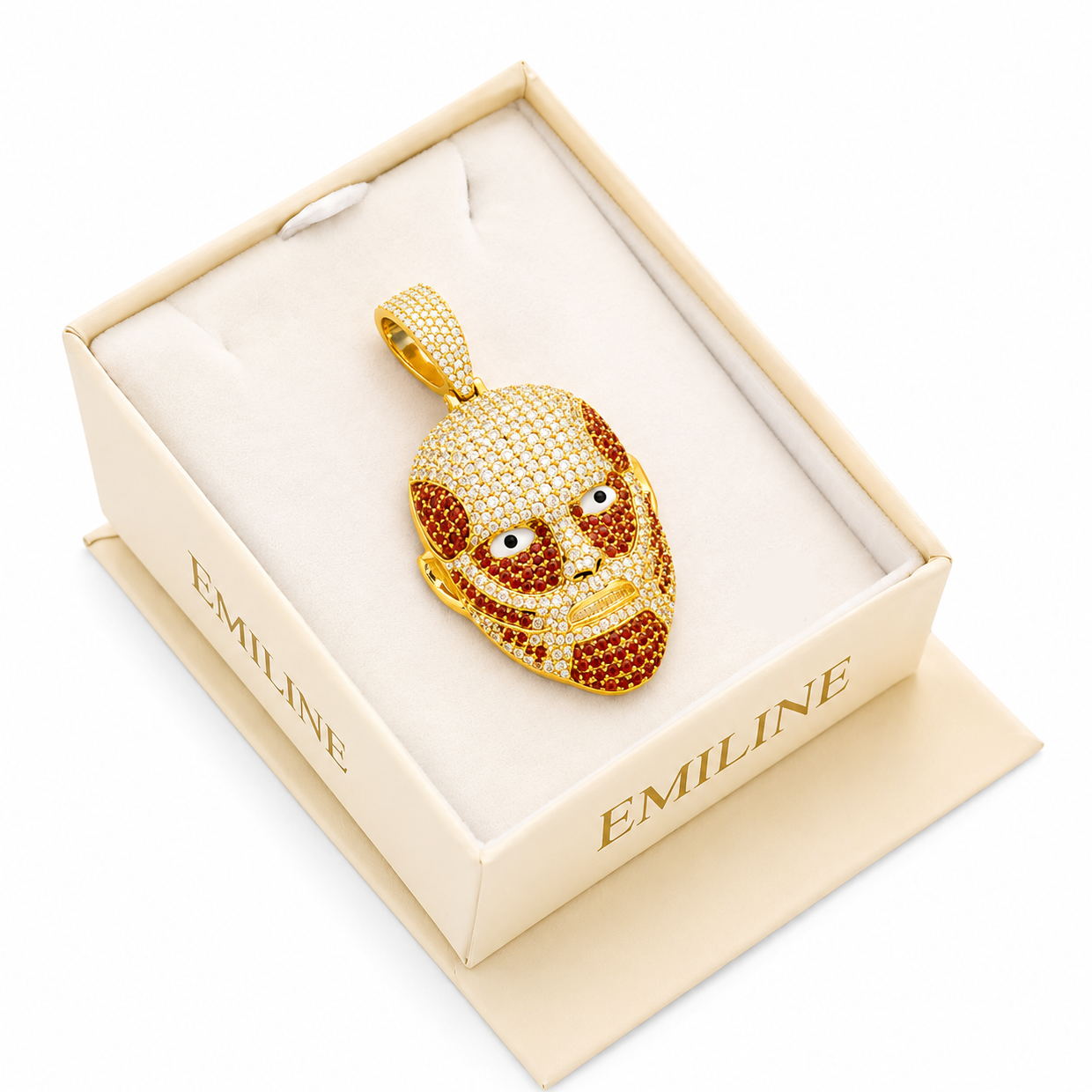 Mask Face Diamond Pendant with Red Stone Details