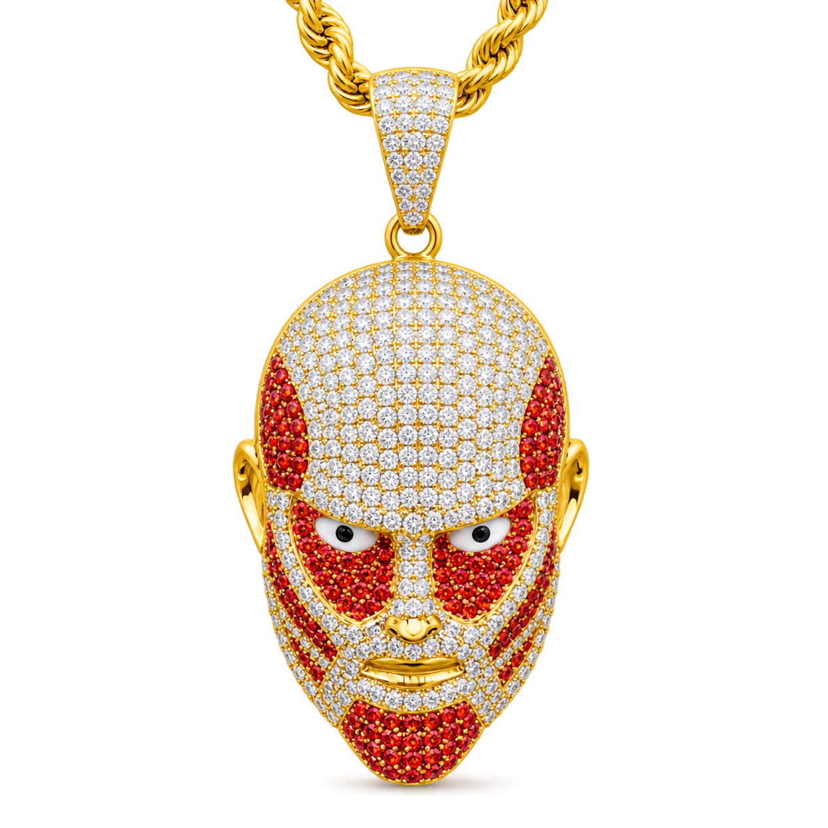 Mask Face Diamond Pendant with Red Stone Details