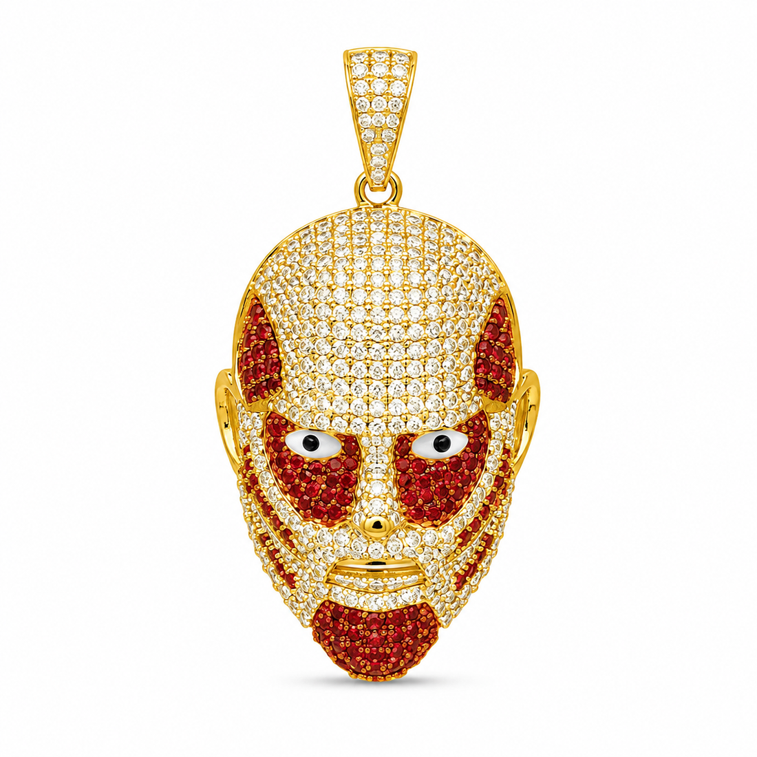 Mask Face Diamond Pendant with Red Stone Details