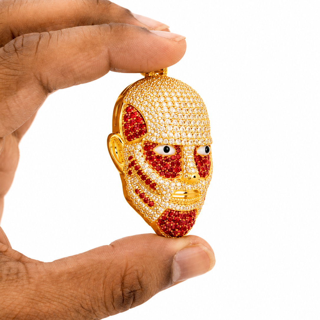 Mask Face Diamond Pendant with Red Stone Details