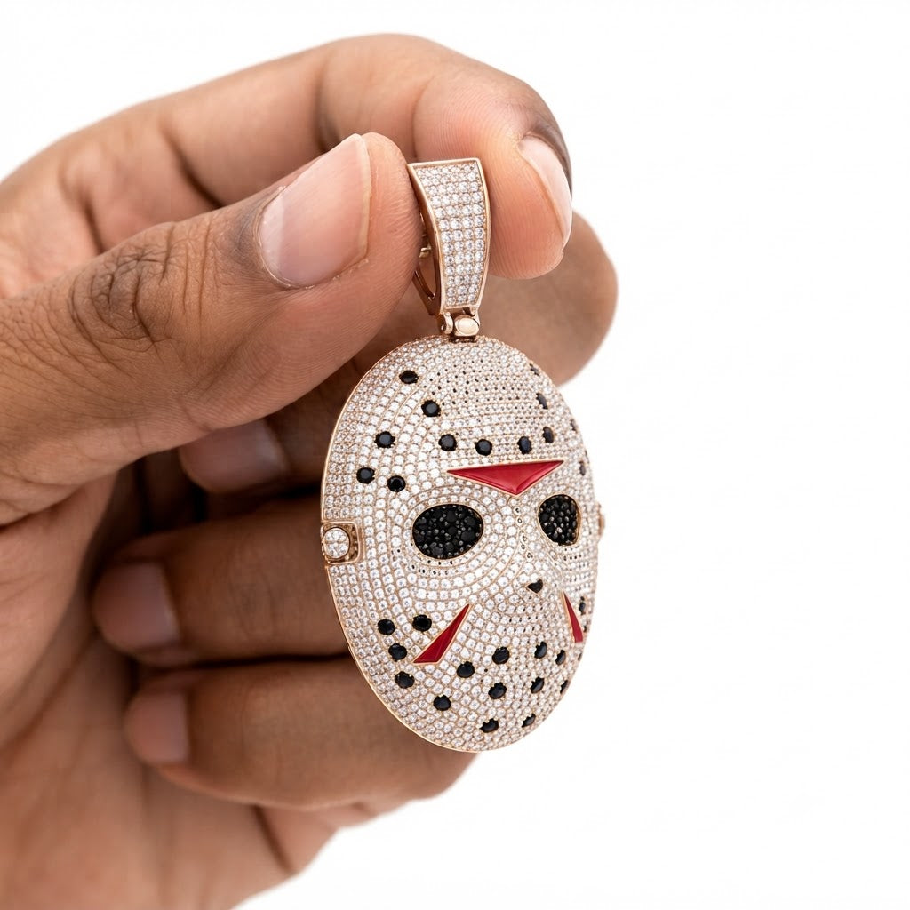 Hockey Mask Diamond Pendant with Black & Red Accents