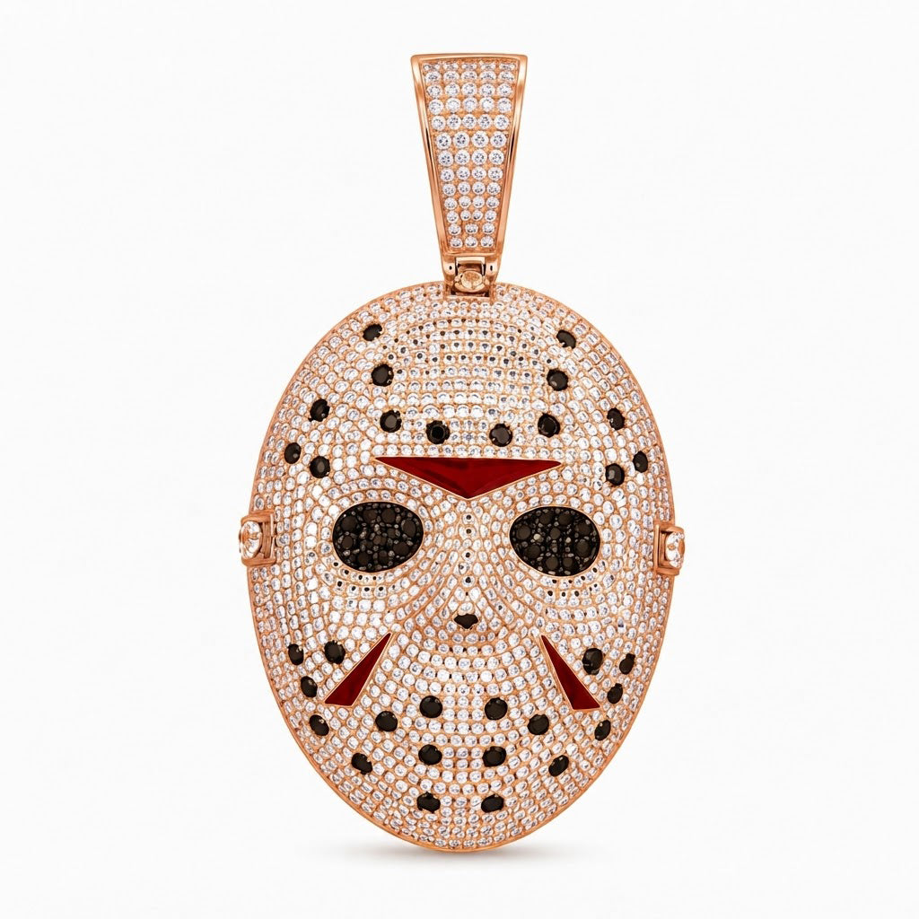 Hockey Mask Diamond Pendant with Black & Red Accents