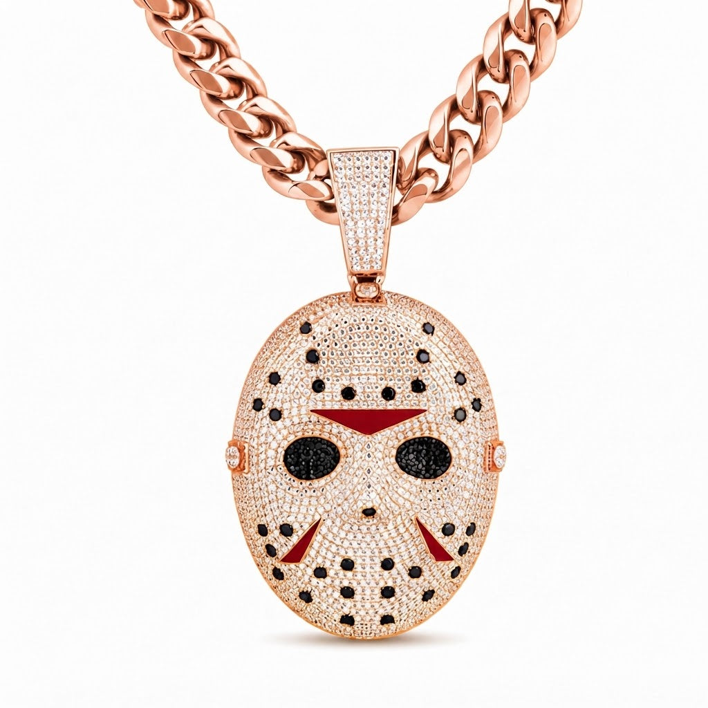 Hockey Mask Diamond Pendant with Black & Red Accents
