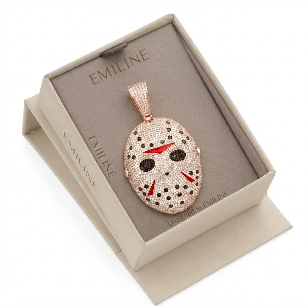Hockey Mask Diamond Pendant with Black & Red Accents