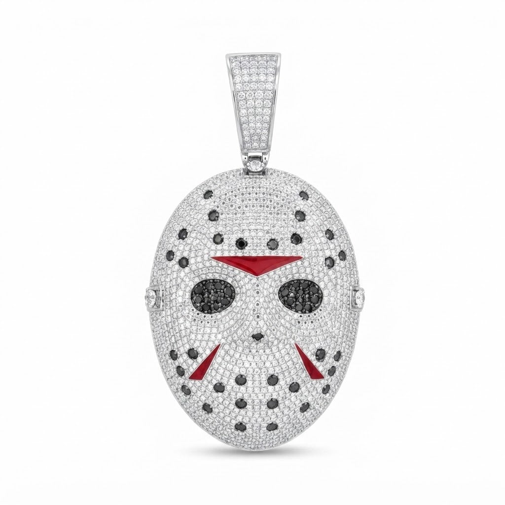Hockey Mask Diamond Pendant with Black & Red Accents
