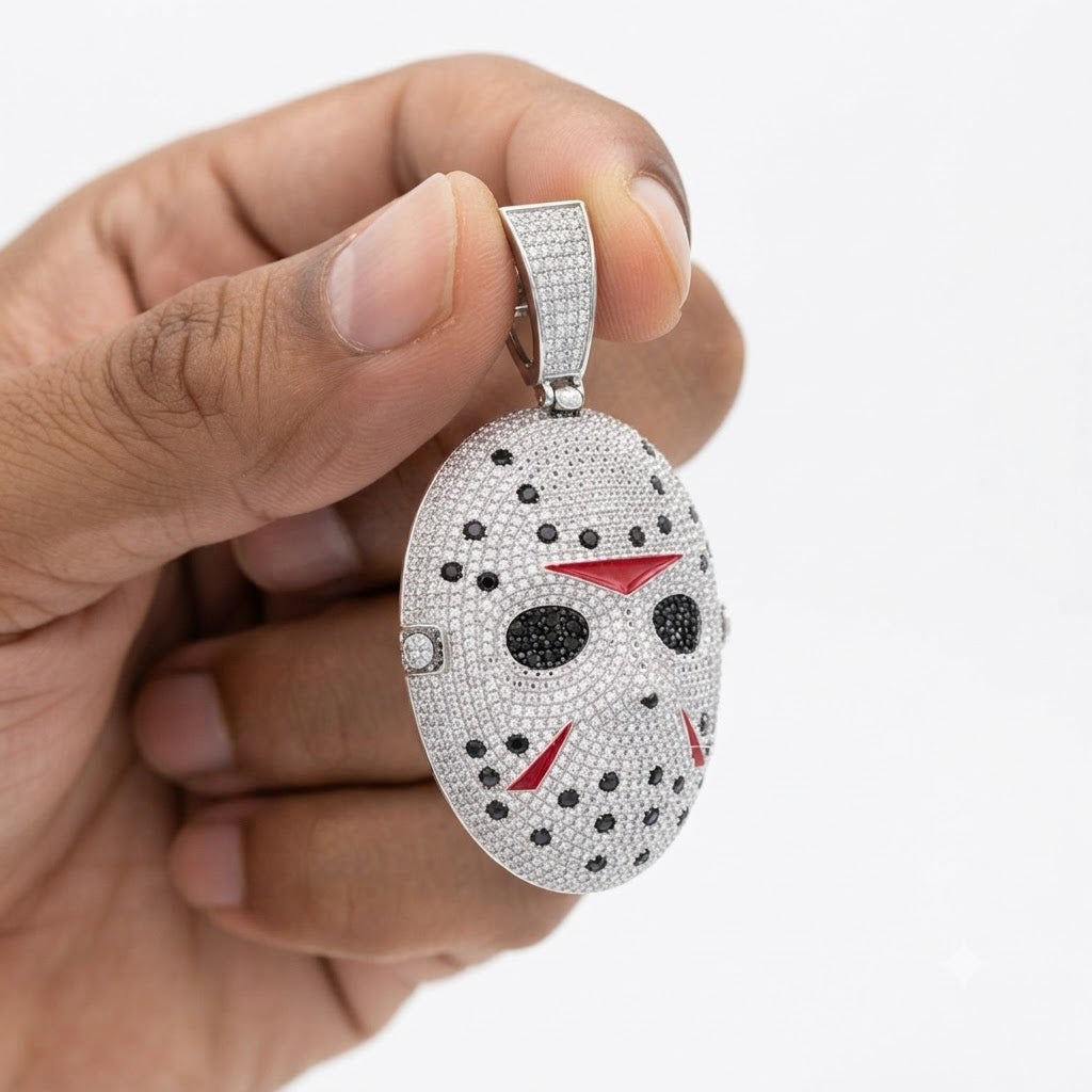 Hockey Mask Diamond Pendant with Black & Red Accents
