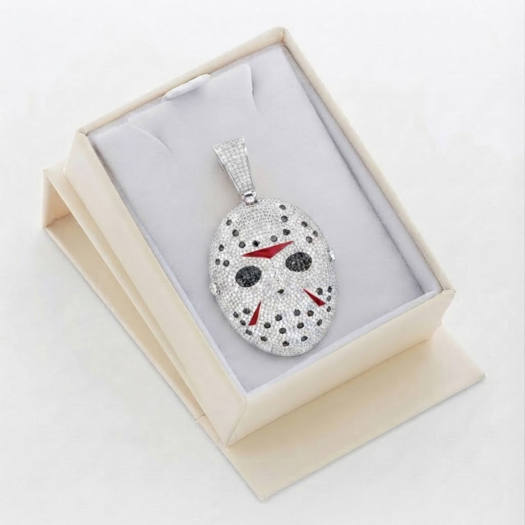 Hockey Mask Diamond Pendant with Black & Red Accents