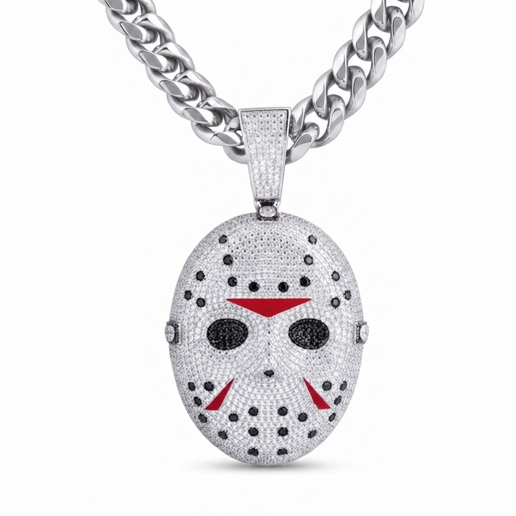 Hockey Mask Diamond Pendant with Black & Red Accents