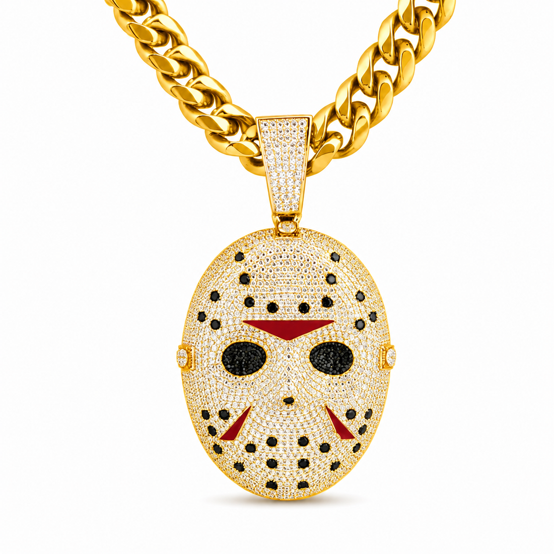 Hockey Mask Diamond Pendant with Black & Red Accents